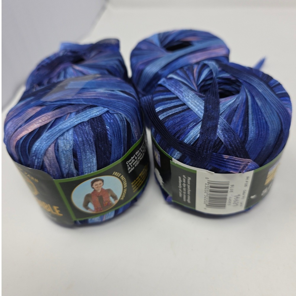 Lion Brand Incredible Ribbon Yarn Blue Color 202 16621 Lot 4 Skeins 100% Nylon